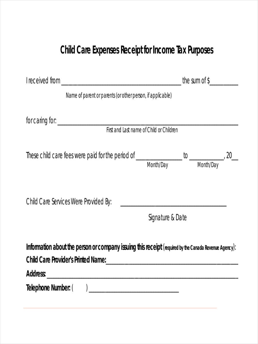 Home Daycare Tax Receipt Template