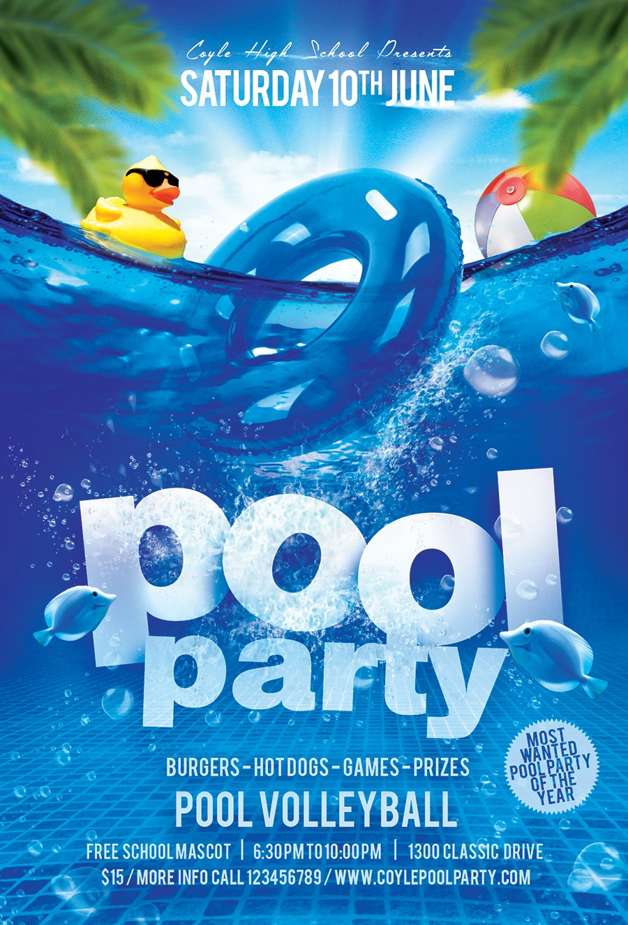 A K-12 Mascots Pool Party - Pool Party Flyers Free Printable