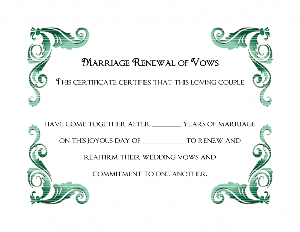 A Simple Green Frame Of Free Printable Wedding Vows Renewal - Free Printable Wedding Certificates
