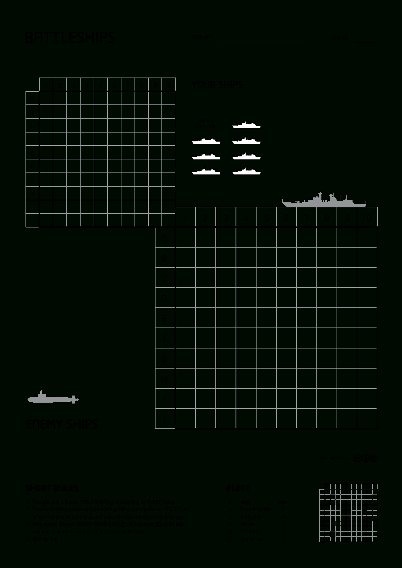 A Typical Pen-And-Paper Version Of The Game, Showing The Large - Free Printable Battleship Game