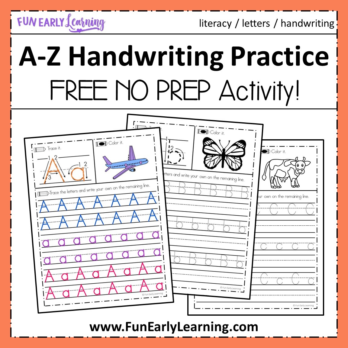 A-Z Handwriting Practice No Prep Worksheets For Learning Letters - Free Printable Handwriting Sheets For Kindergarten