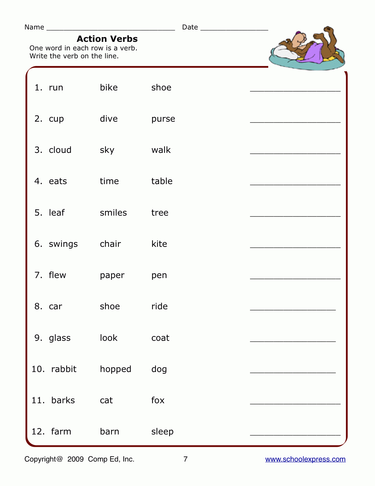 Action Verb Worksheet | Ela | Verb Worksheets, First Grade - Free Printable Verb Worksheets