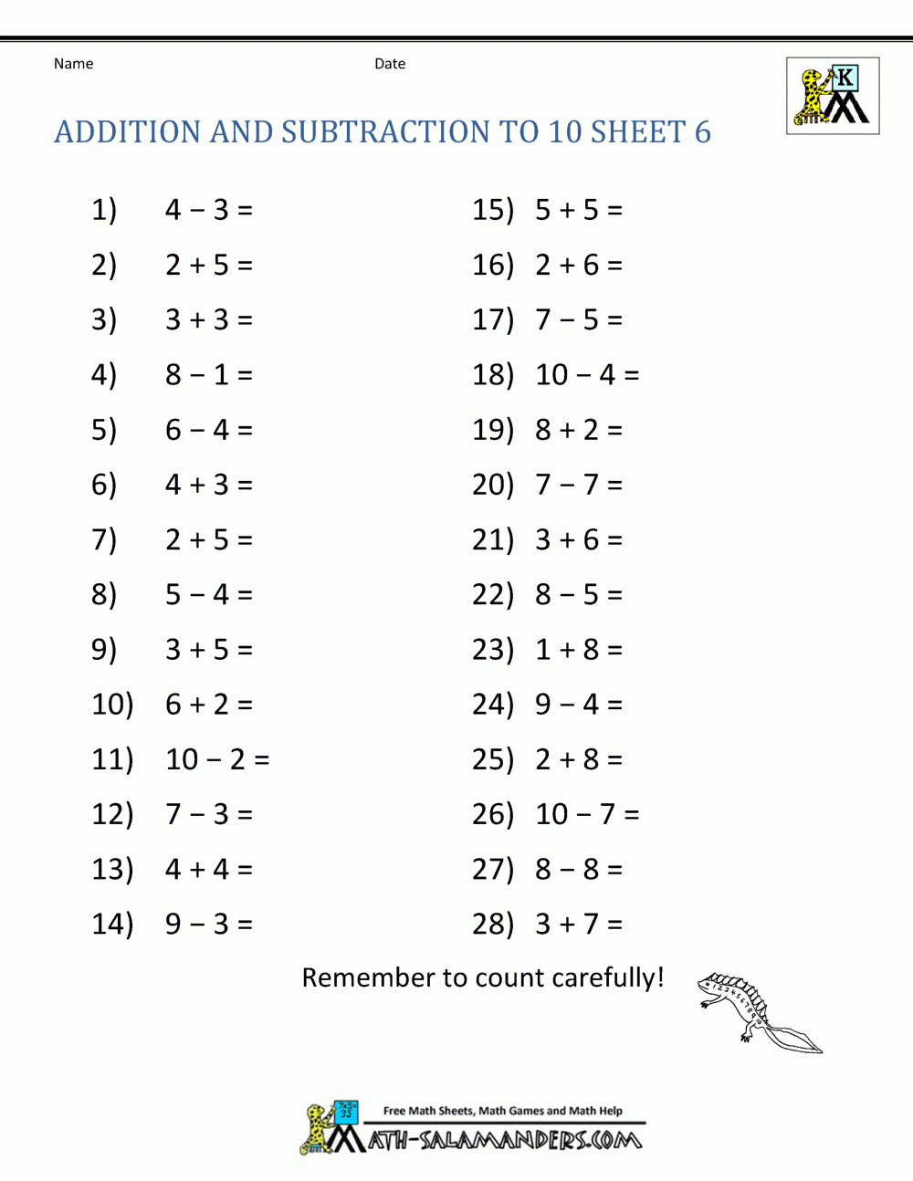 Addition And Subtraction Worksheets For Kindergarten - Free Printable Mixed Addition And Subtraction Worksheets