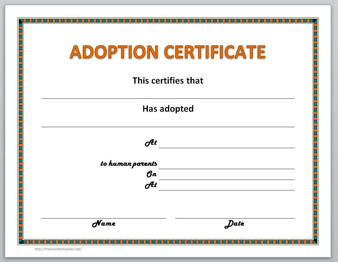 Adoption Certificate Template - Fake Adoption Certificate Free Printable