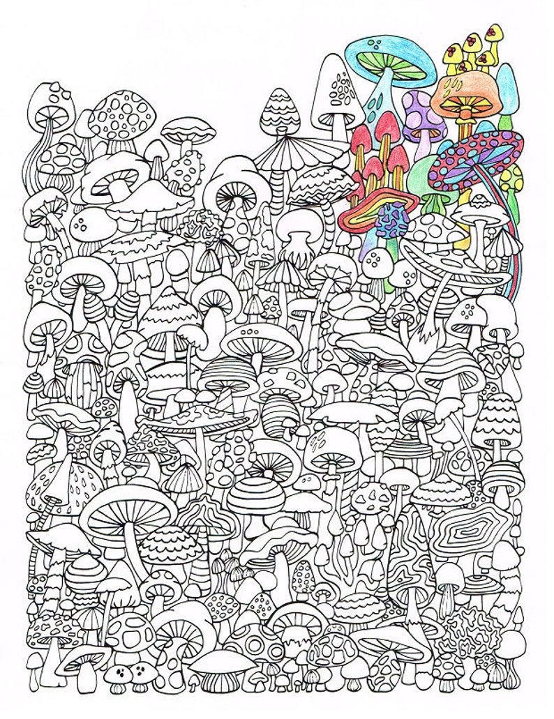 Adult Coloring Page Mushrooms Printable Coloring Page For | Etsy - Free Printable Mushroom Coloring Pages