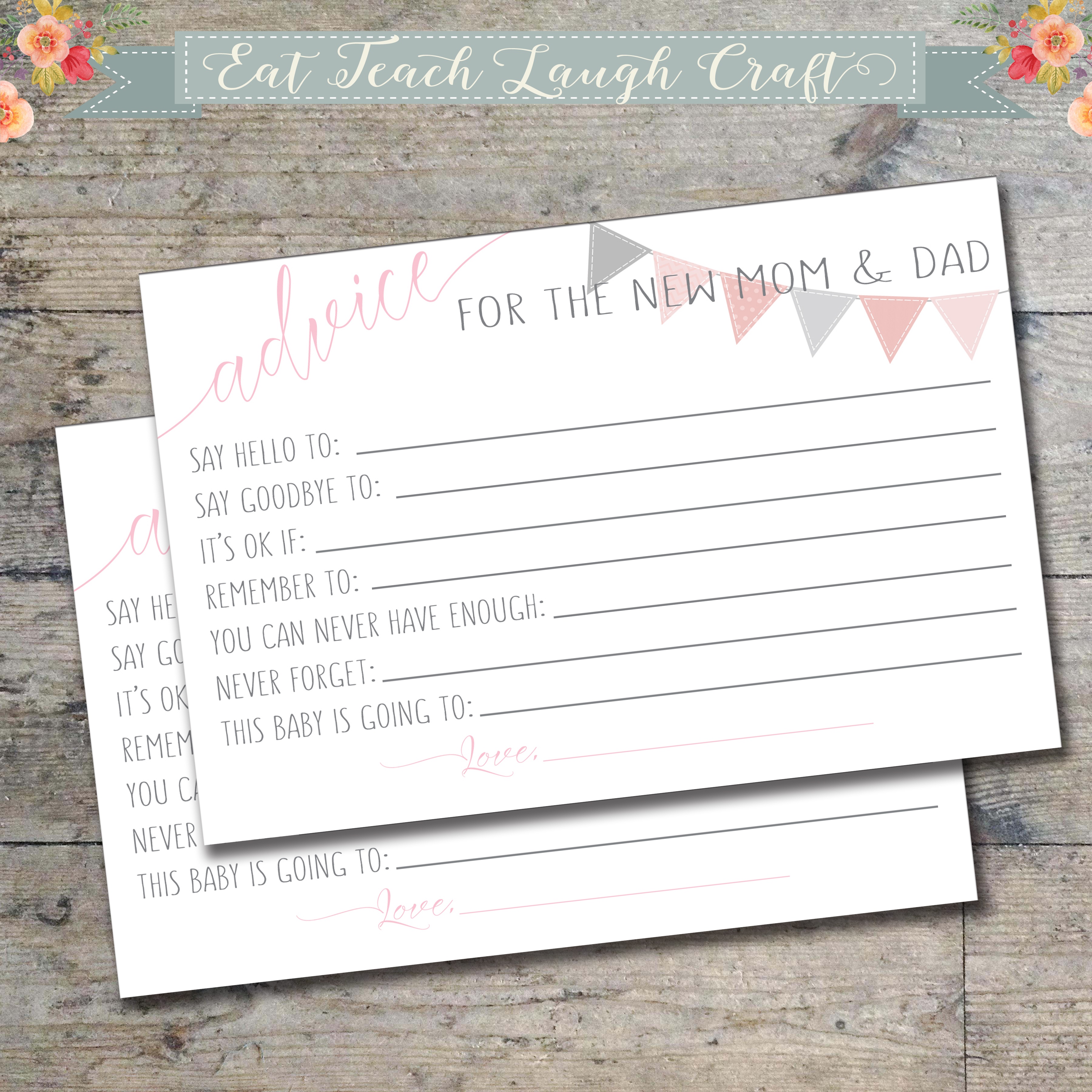 Advice For The New Mom And Dad: Baby Shower Album - Eat Teach Laugh - Free Mommy Advice Cards Printable