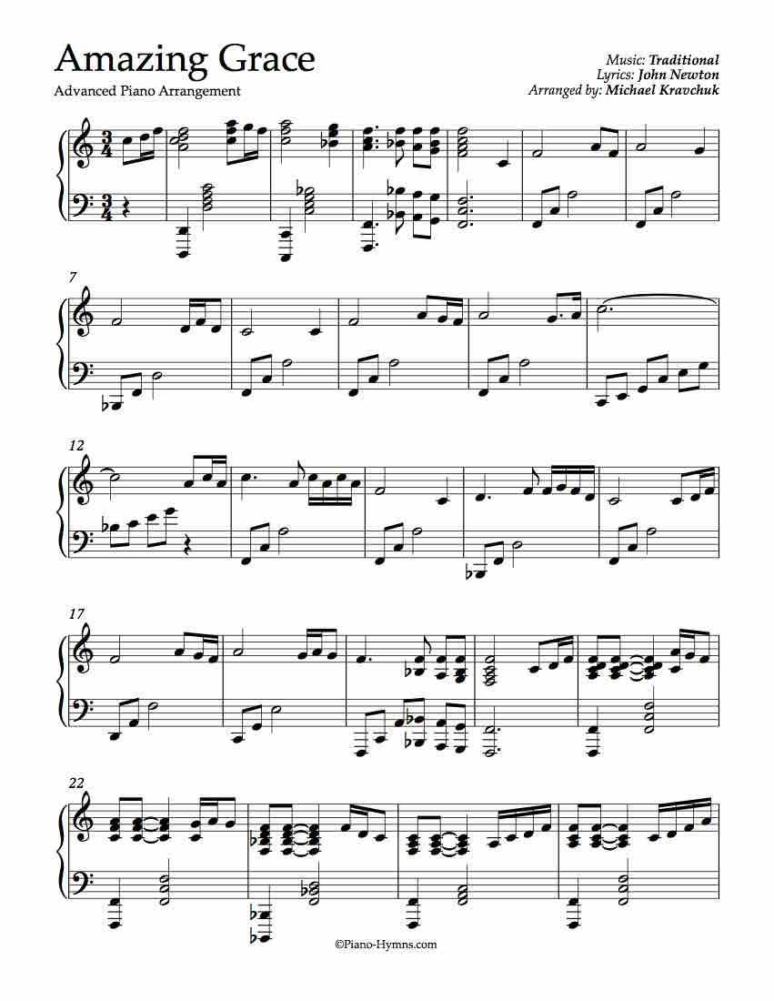 Amazing Grace - Advanced Piano Arrangement | Free Sheet Music In - Free Printable Piano Pieces