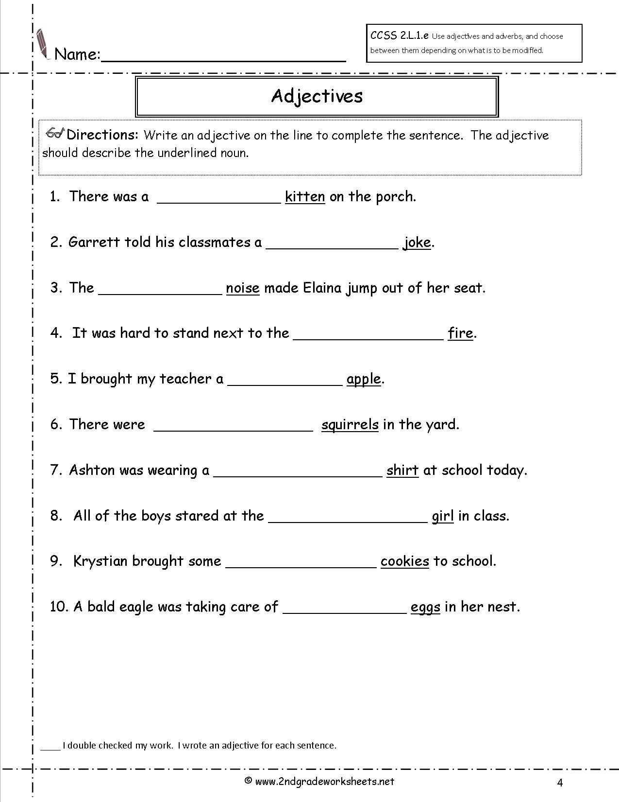 And Fill-In-The-Blanks Type Of Test For Grade 3 Students In English - Free Printable Grammar Worksheets For Highschool Students