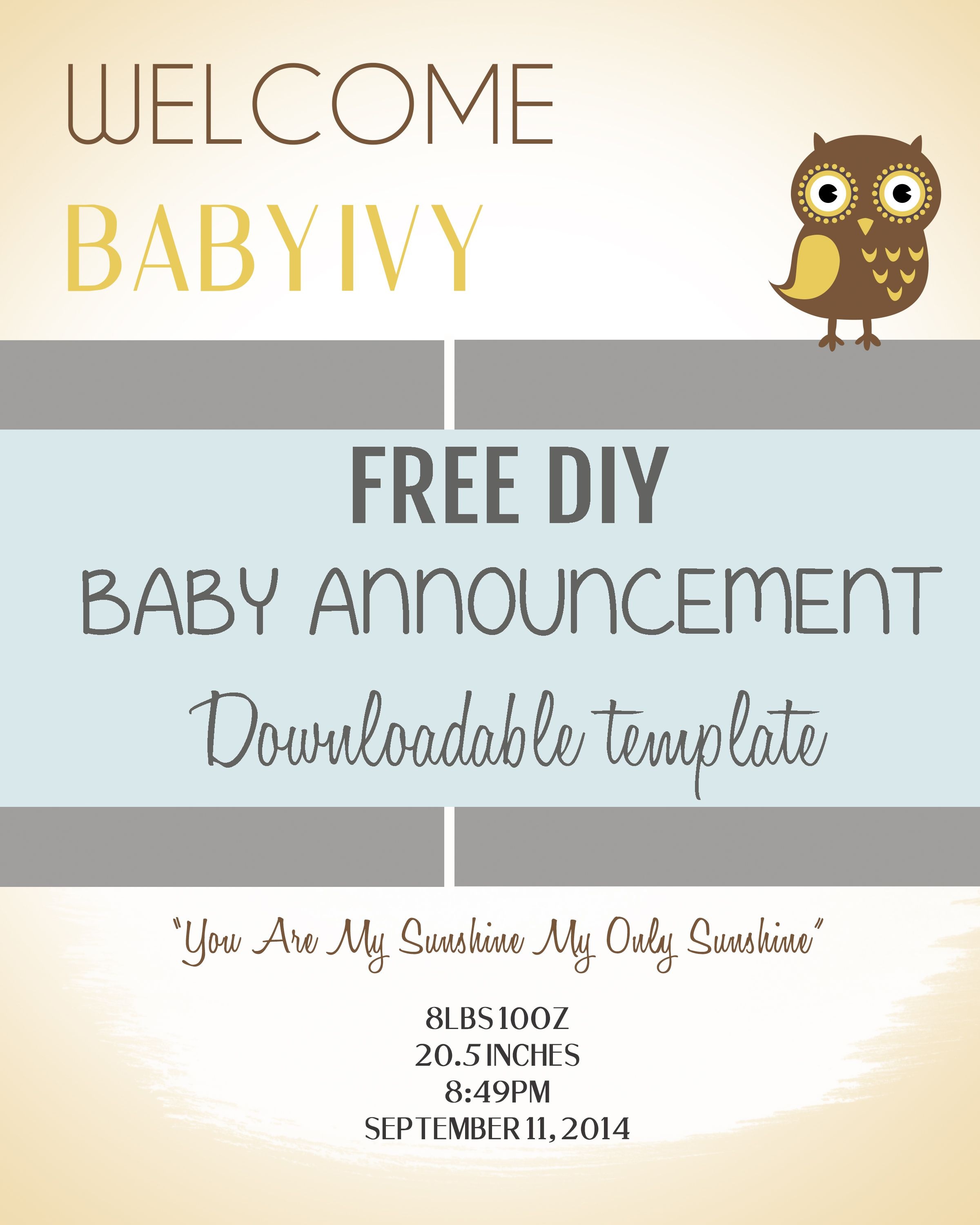 Baby Announcement Free Template - Tutlin.psstech.co - Free Printable Baby Birth Announcement Cards