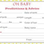 Baby Shower Baby Prediction Cards   Free Printable Baby Advice Cards