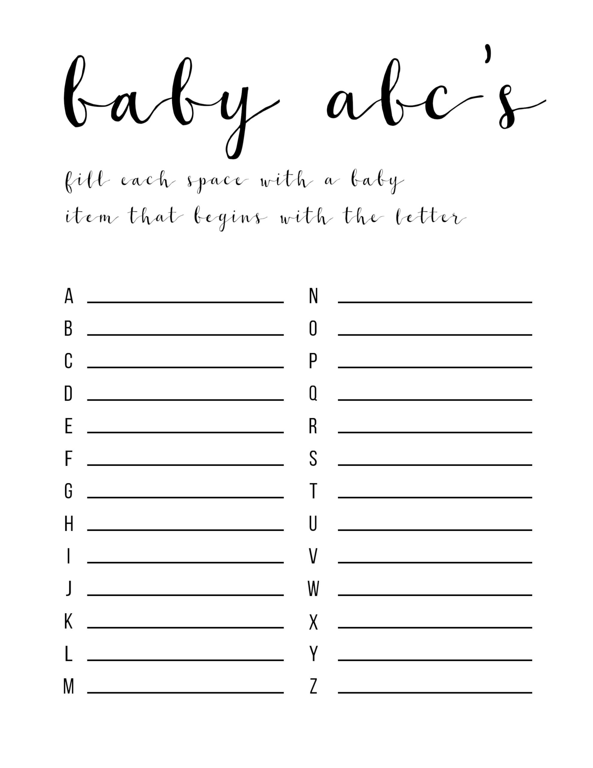 Baby Shower Games Ideas {Abc Game Free Printable} - Paper Trail Design - Free Printable Baby Shower Games
