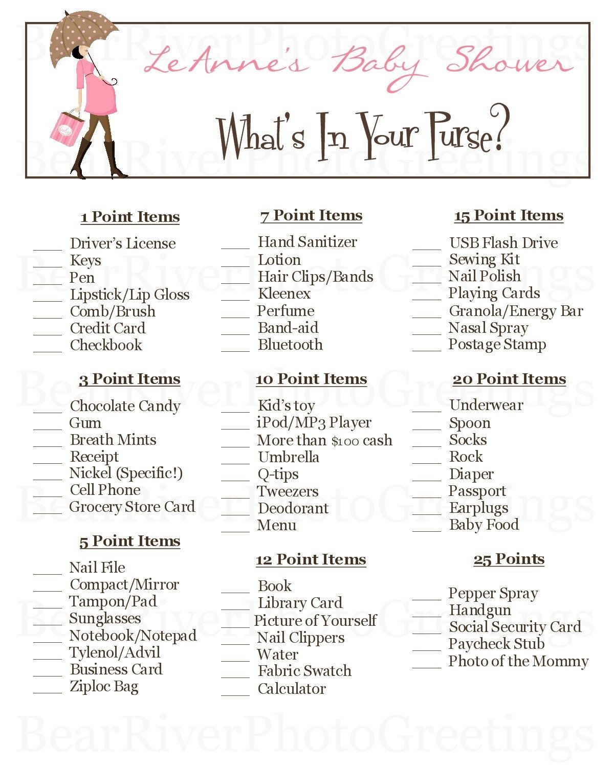 Baby Shower Games | Printable Baby Shower Game What&amp;#039;s In Your Purse - Free Printable Baby Shower Game What&amp;amp;#039;s In Your Purse
