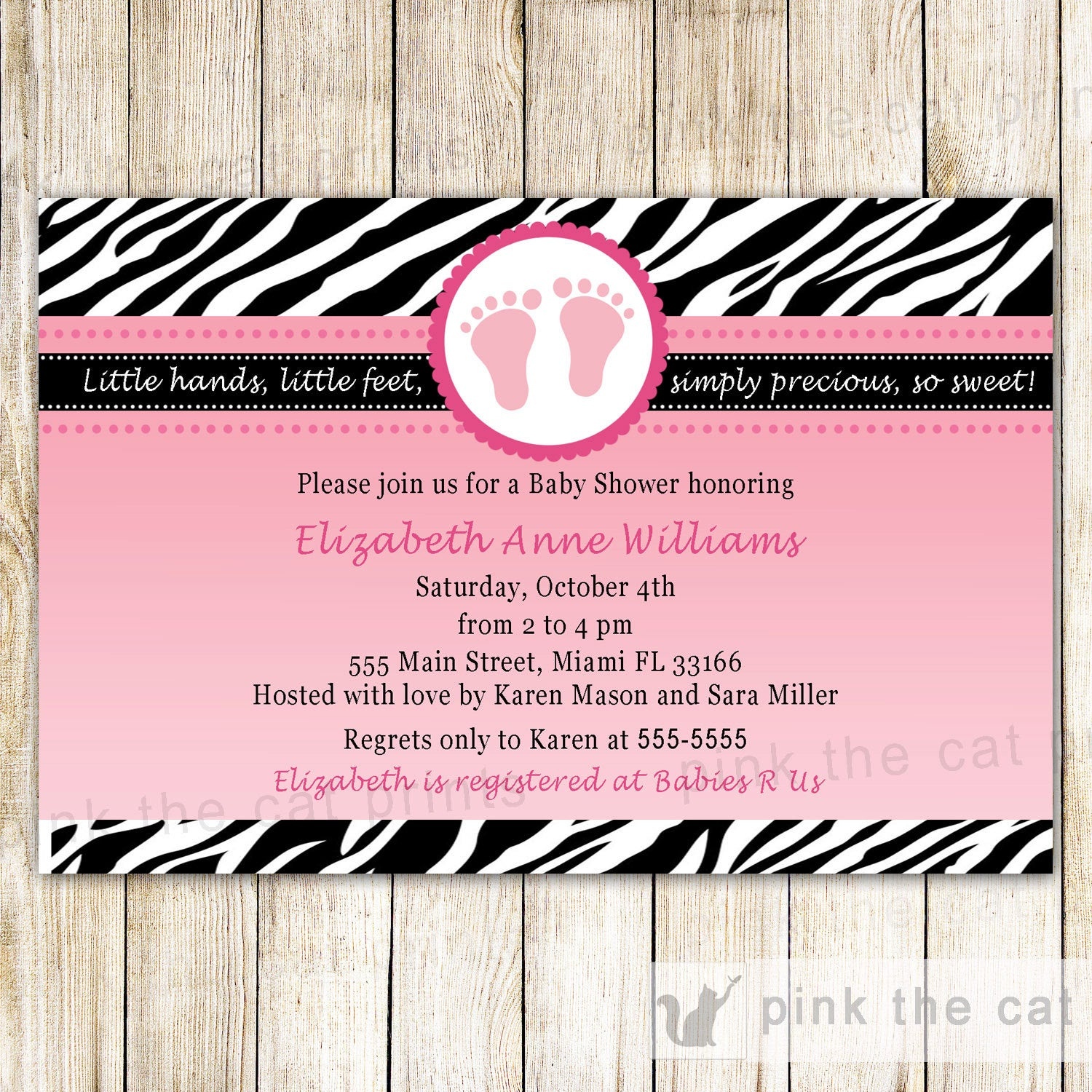 Baby Shower Invitation Card Pink Feet Invitation Zebra Baby | Etsy - Free Printable Zebra Baby Shower Invitations