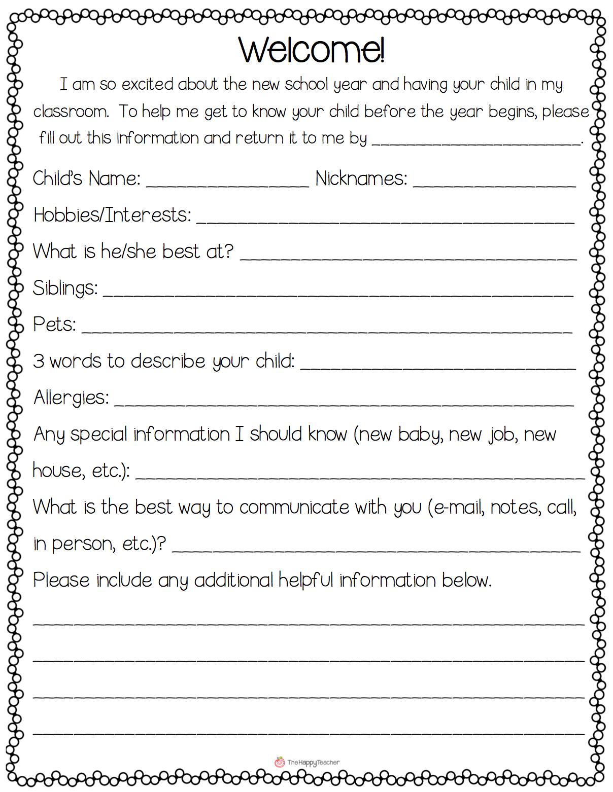 Back To School Communication &amp;amp; Meet The Teacher | First Day Of - Free Printable Parent Information Sheet