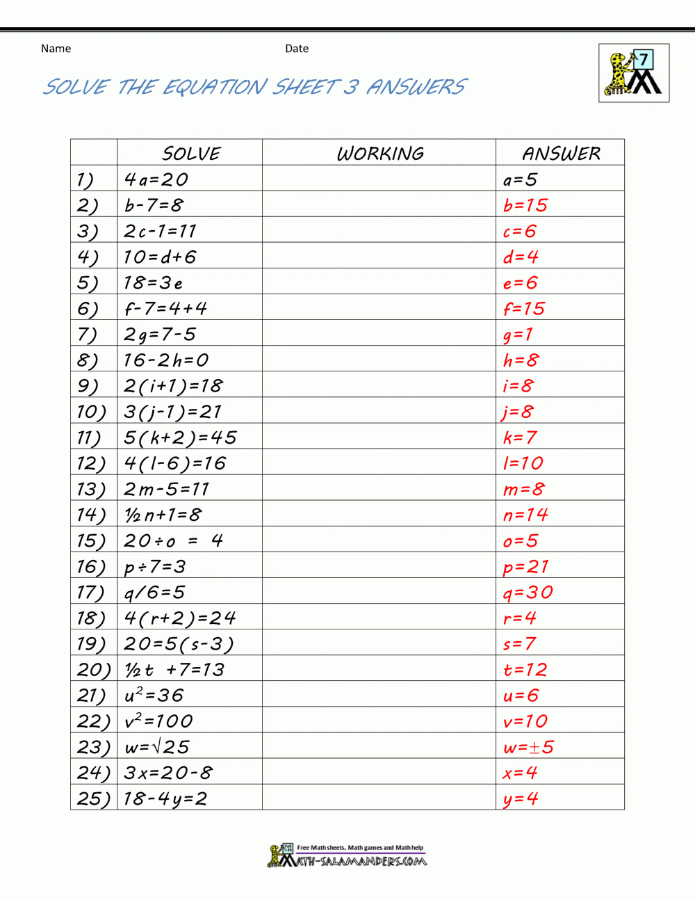 Basic Algebra Worksheets - Free Printable 8Th Grade Algebra Worksheets