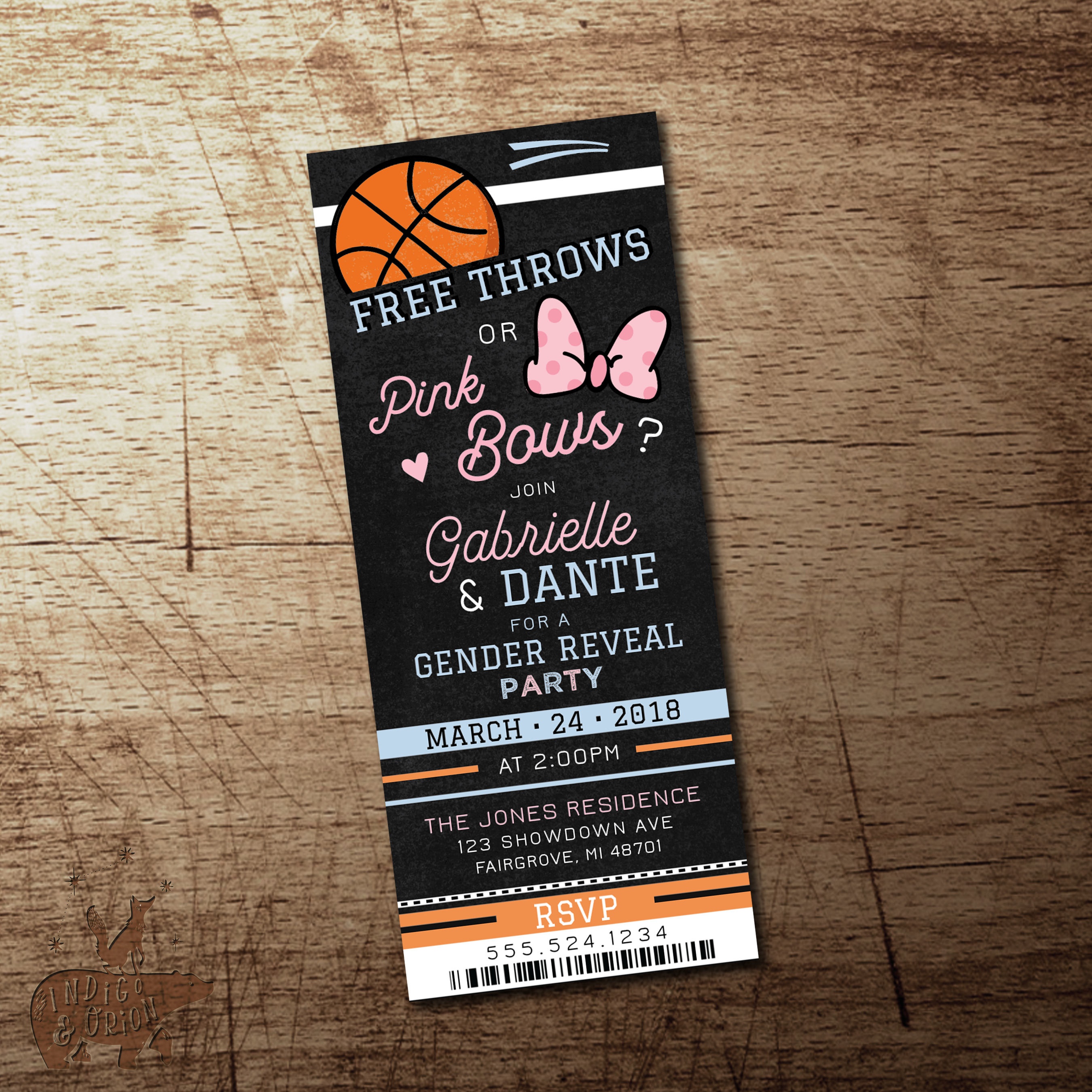 Basketball Gender Reveal Invitation Free Throws Or Pink Bows | Etsy - Free Printable Gender Reveal Invitations