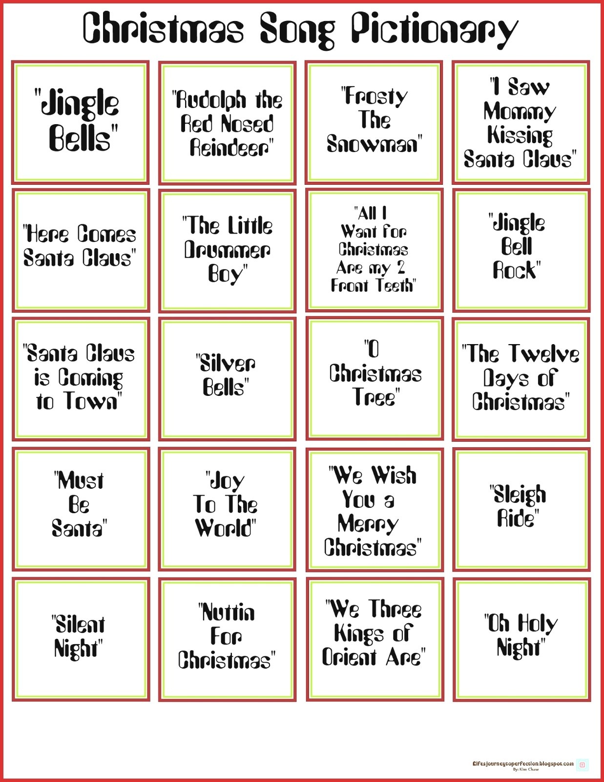 Christmas Songs Pictionary Free Christmas Game Free Printable Christmas Pictionary Words