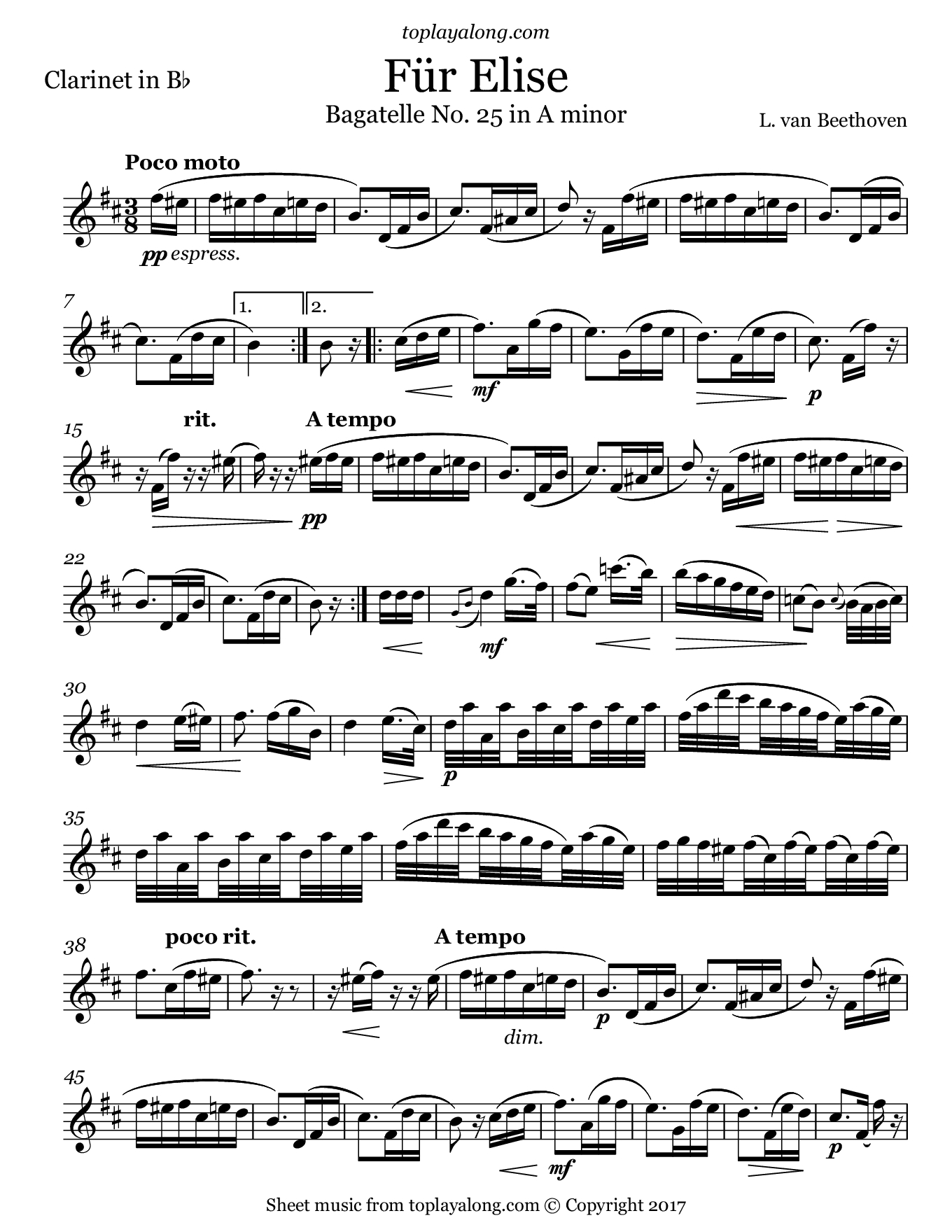 Beethoven – Für Elise – Toplayalong - Free Printable Piano Sheet Music Fur Elise