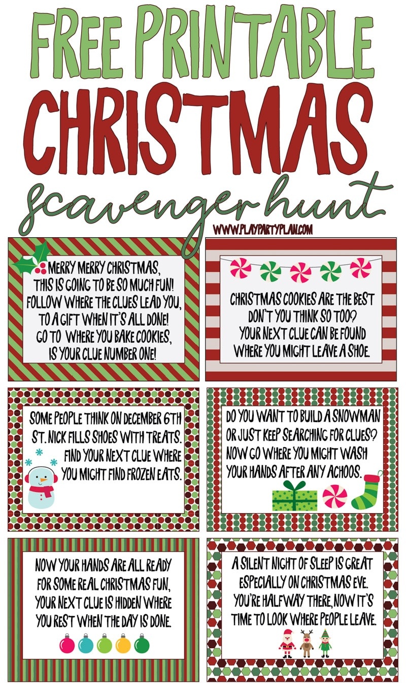 Best Ever Christmas Scavenger Hunt - Play Party Plan - Free Printable Christmas Treasure Hunt Clues
