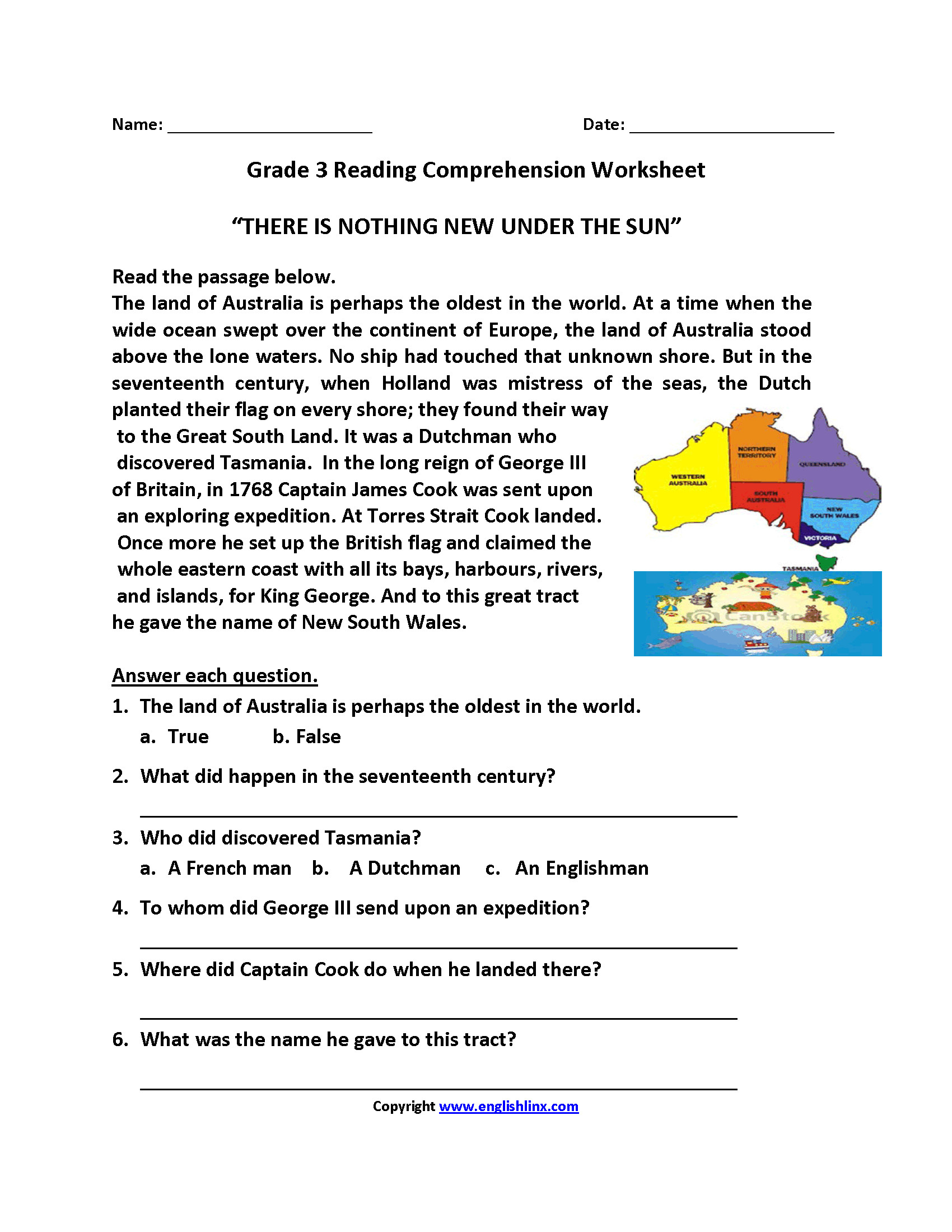 Free Printable English Comprehension Worksheets For Grade 4 Free Printable A To Z