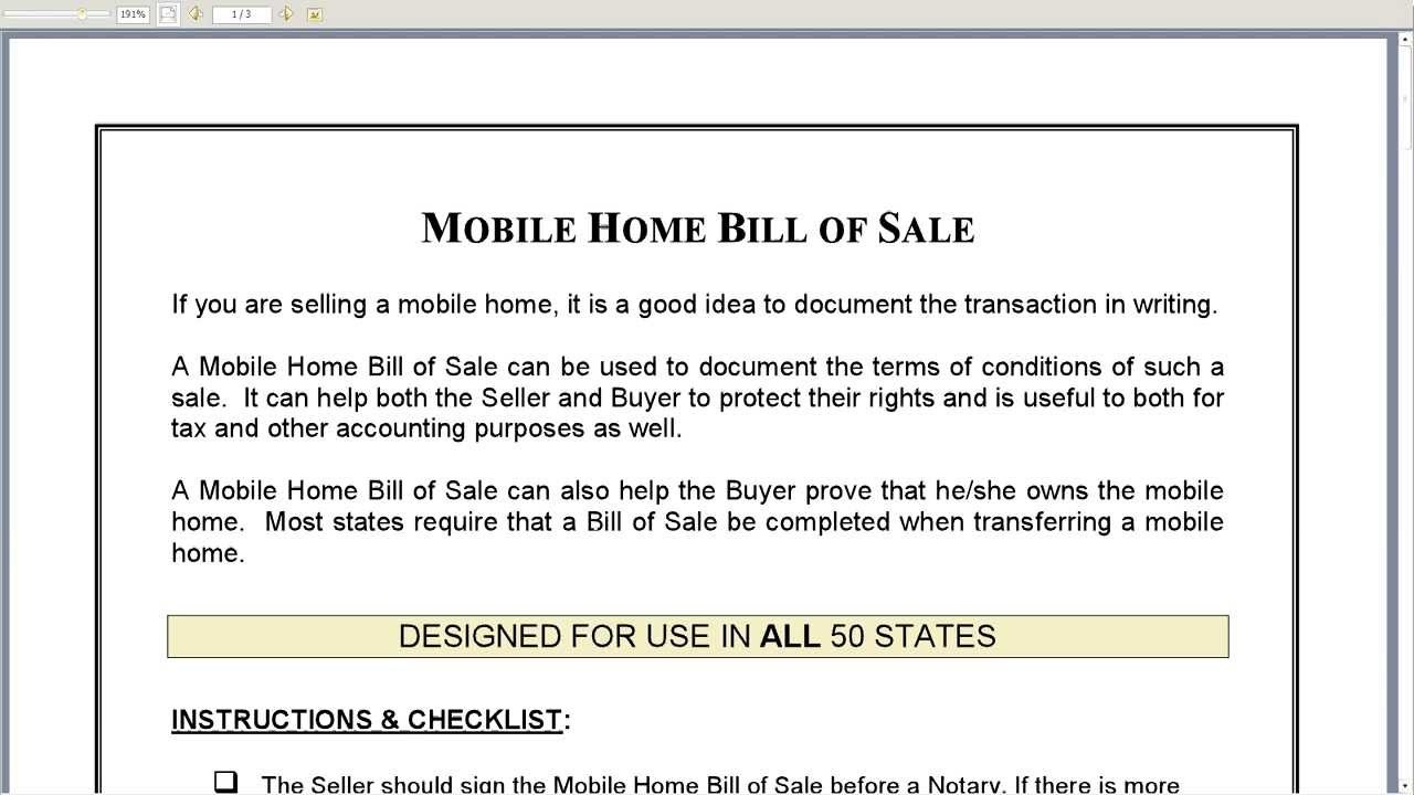 Bill Of Sale Mobile Home (17 Photos) - Bestofhouse | 23741 - Free Printable Bill Of Sale For Mobile Home