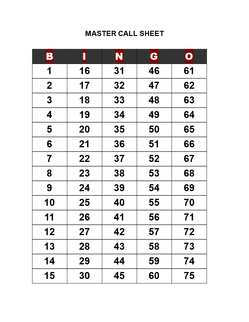 Bingo Call Sheet - How To Create A Bingo Call Sheet? Download This - Free Printable Bingo Cards And Call Sheet