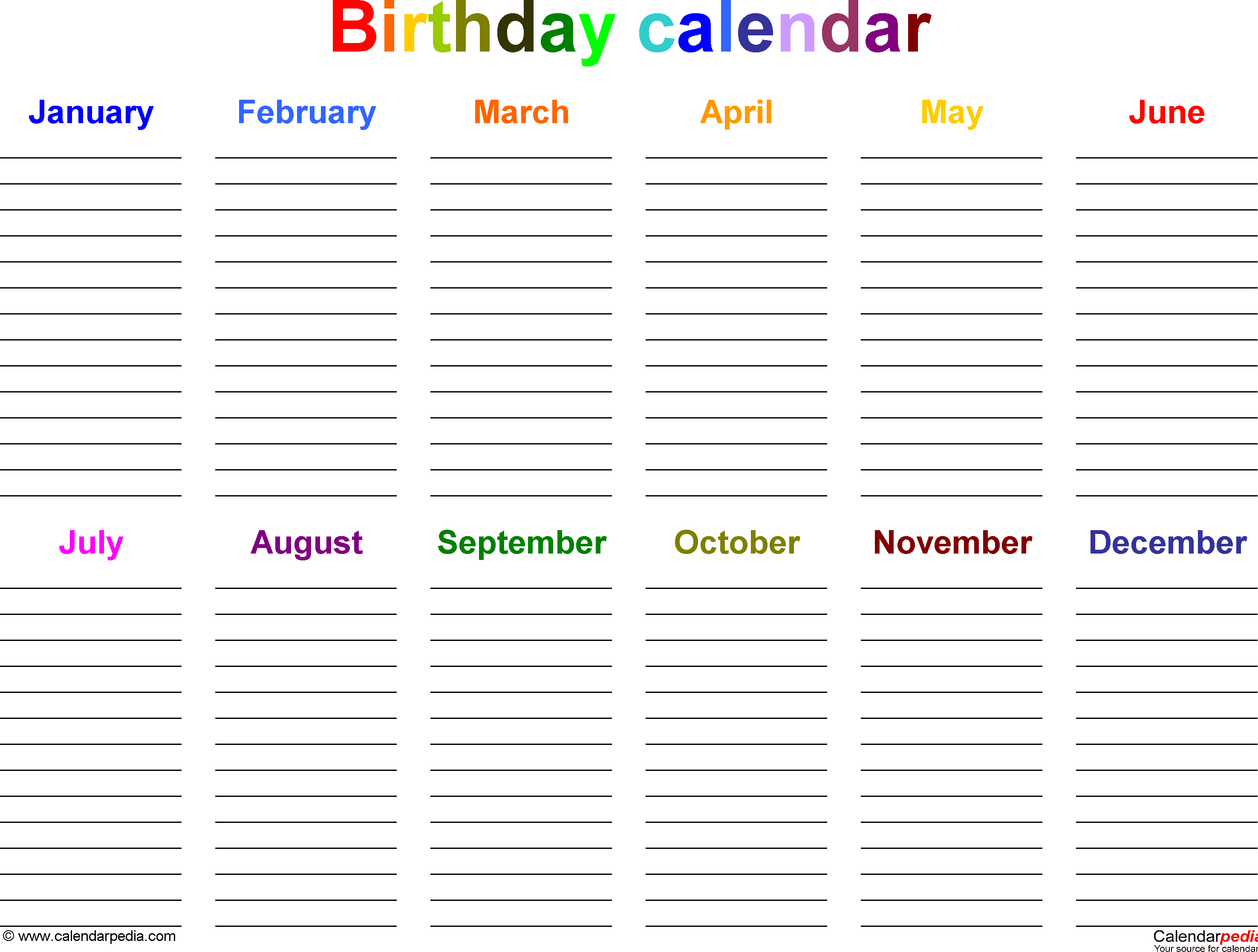Birthday Calendars - 7 Free Printable Word Templates - Free Printable Birthday Guest List