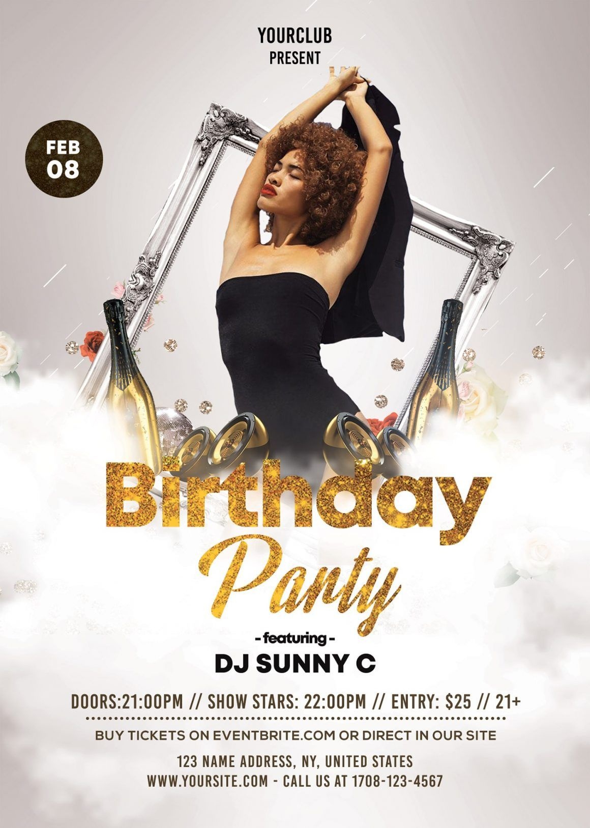 Birthday Party Free White &amp;amp; Gold Psd Flyer Template | Free Psd - Pool Party Flyers Free Printable