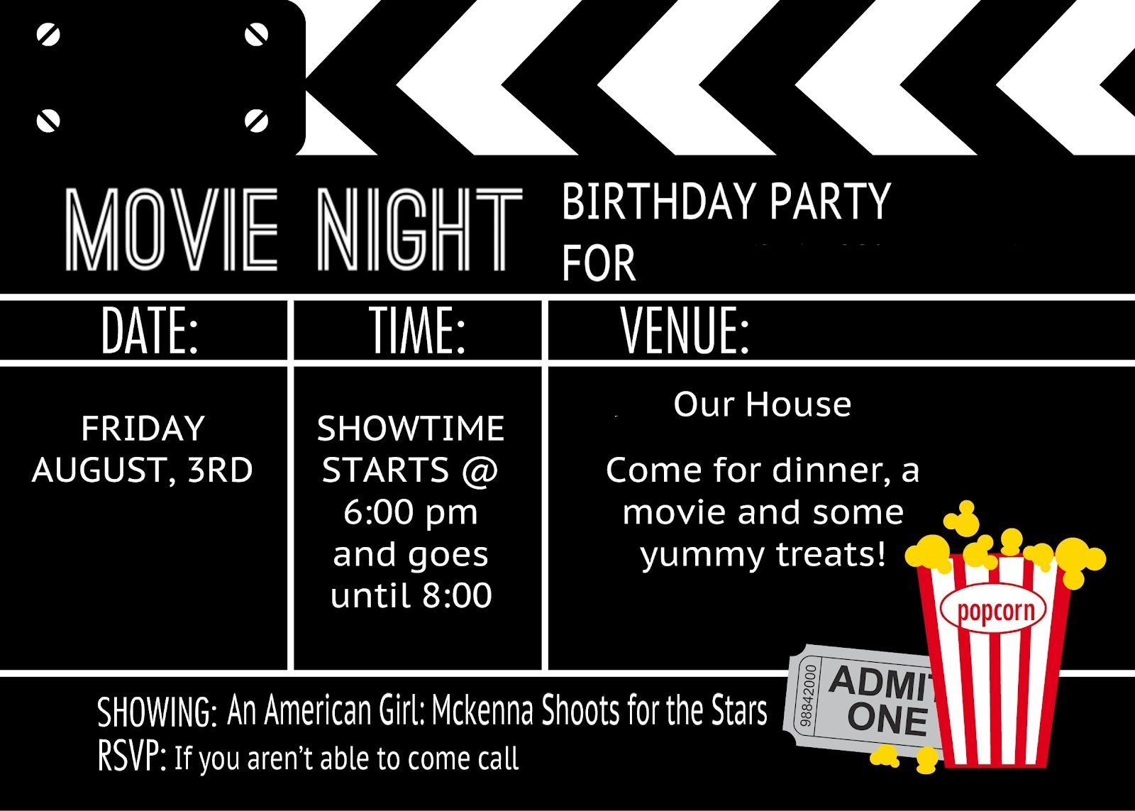 Birthday Party Invitation Templates Movie Theme | Kalli&amp;#039;s 13Th - Free Printable Movie Themed Invitations