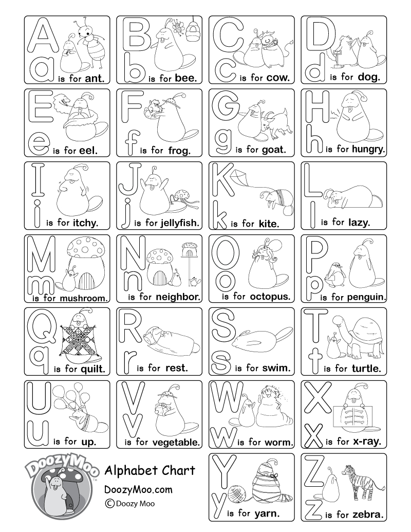 Black And White Alphabet Chart (Free Printable) - Doozy Moo - Free Printable Alphabet Chart