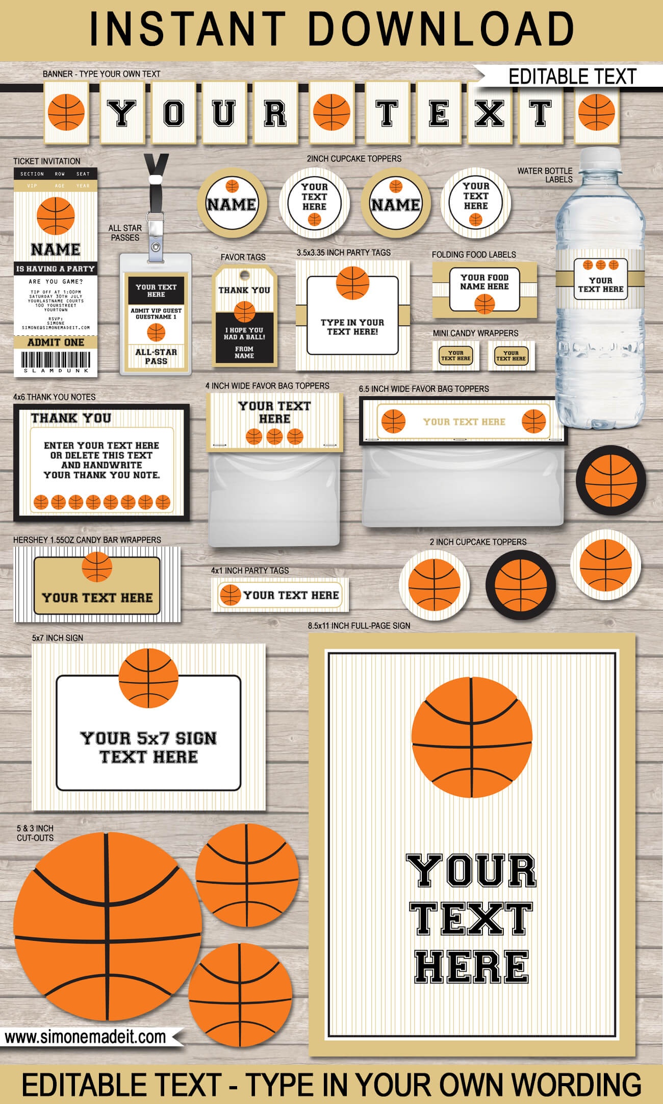 Black &amp;amp; Gold Basketball Printables, Invitations &amp;amp; Decorations - Basketball Invites Free Printable