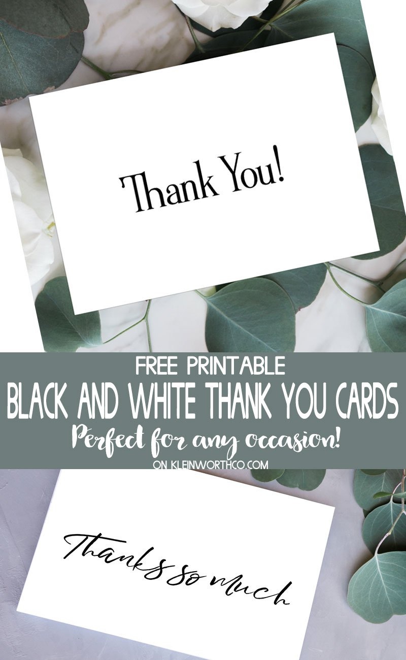 Black &amp;amp; White Thank You Cards - Free Printable - Kleinworth &amp;amp; Co - Free Printable Thank You Cards Black And White