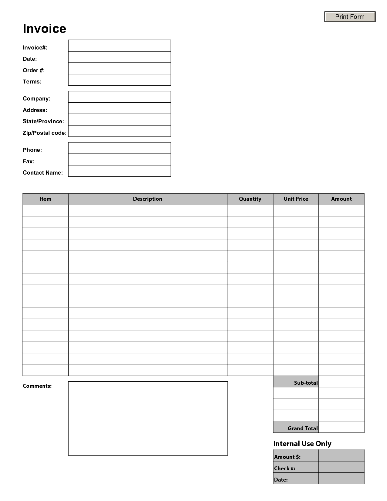 Blank Invoice Template | Blank Invoice | Arsenal | Printable Invoice - Free Printable Invoices