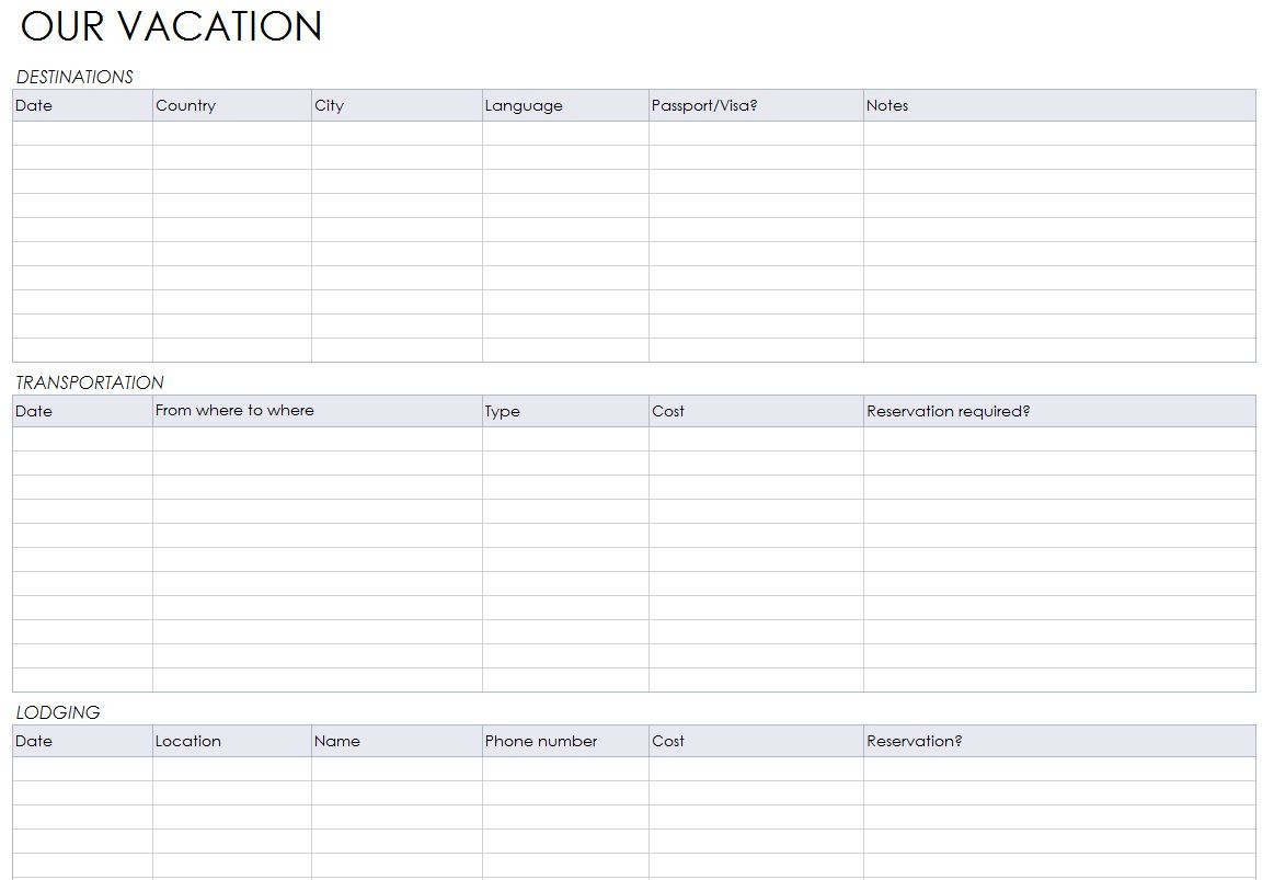 Blank Itinerary Templates - Word Excel Samples - Free Printable Itinerary