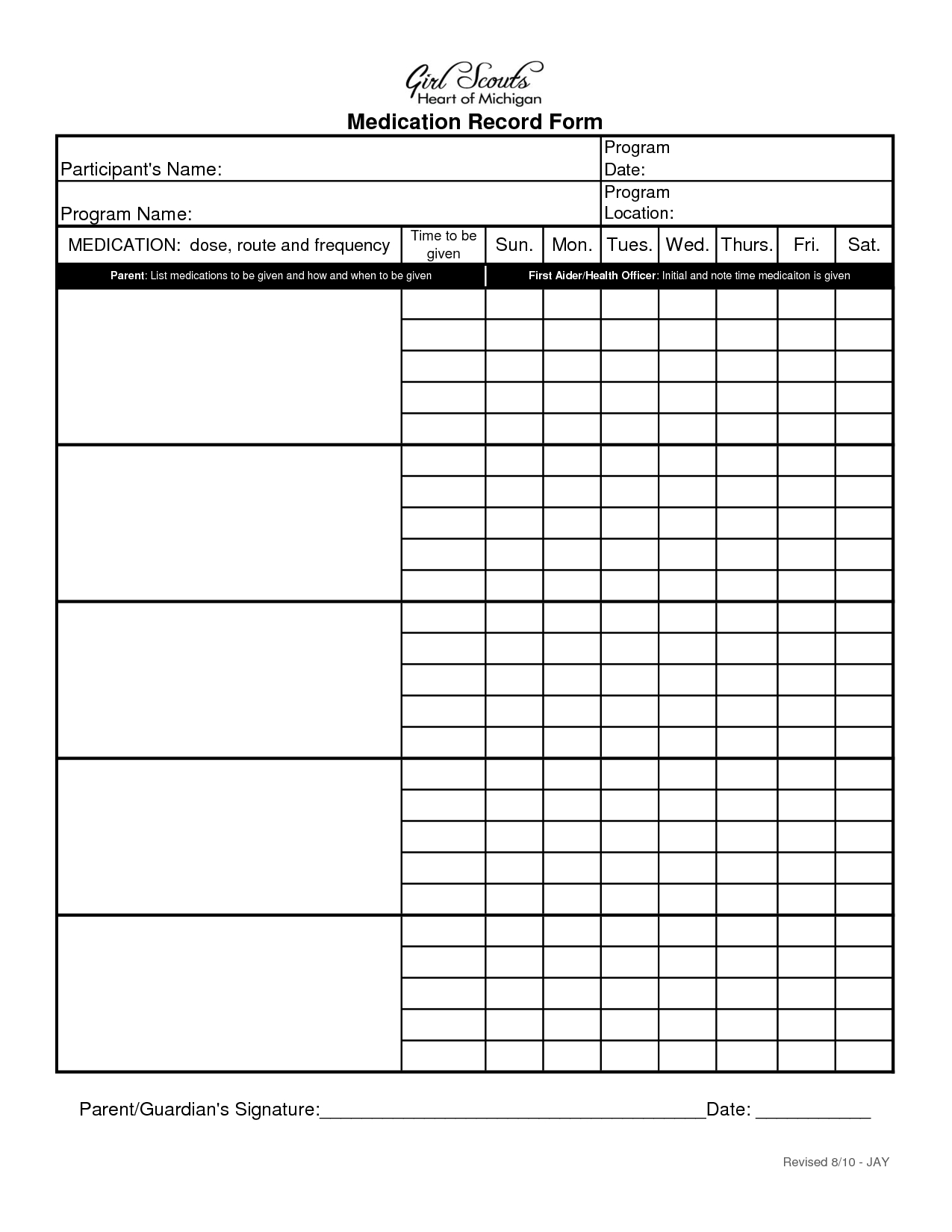 Blank Medication Administration Record Template | Medical | Diary - Free Printable Medical Chart Forms