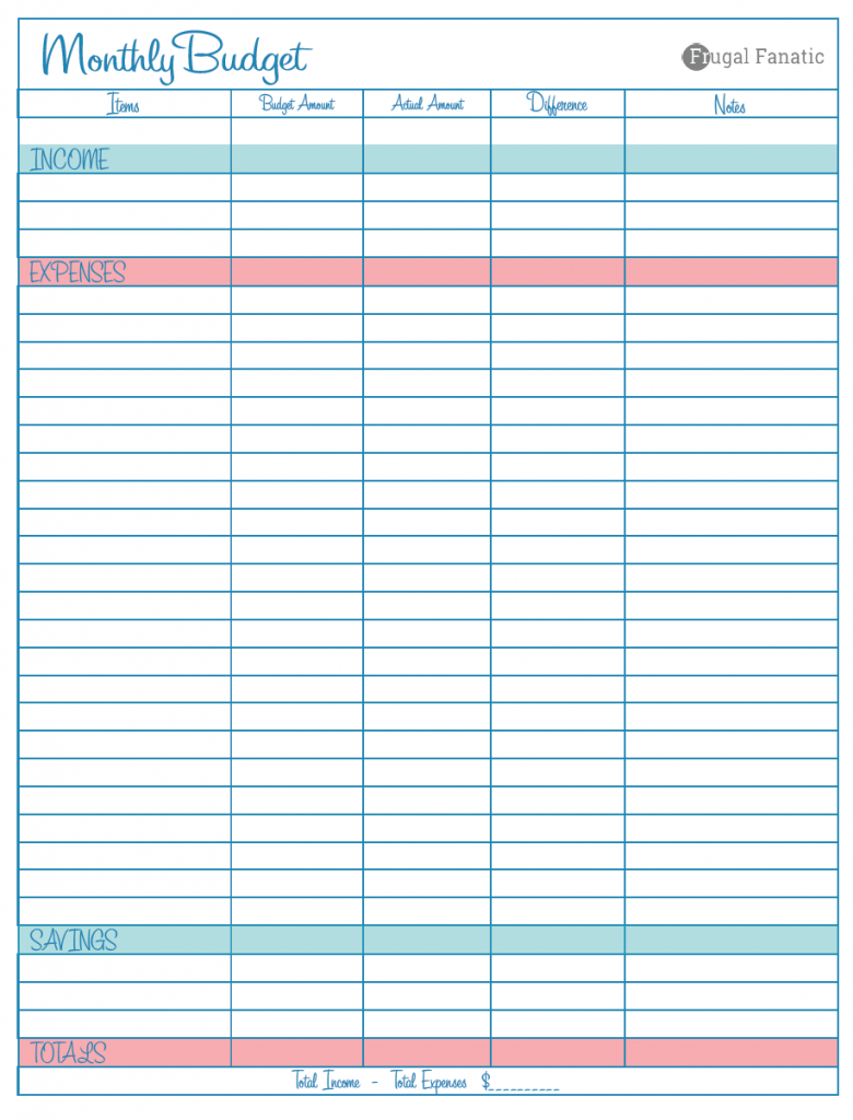 Blank Monthly Budget Worksheet - Frugal Fanatic - Free Printable Budget Templates