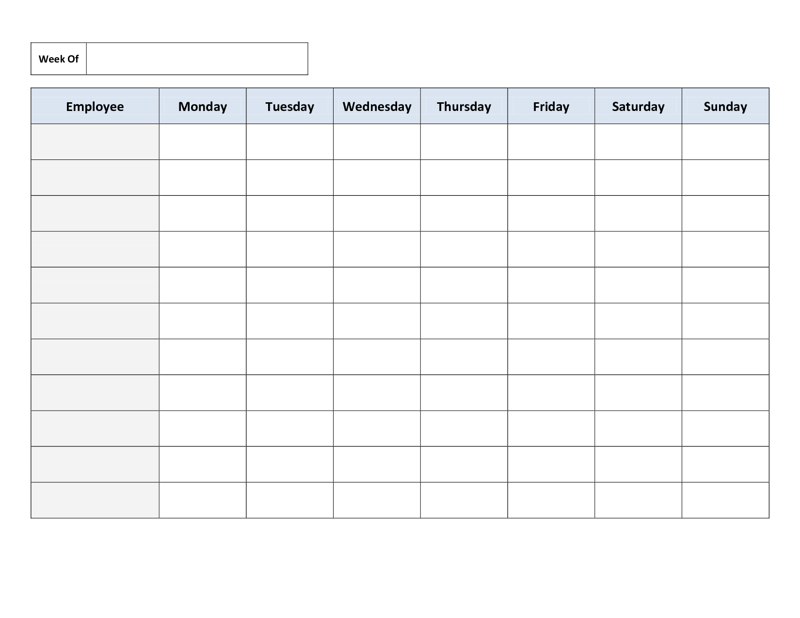 work schedule printable