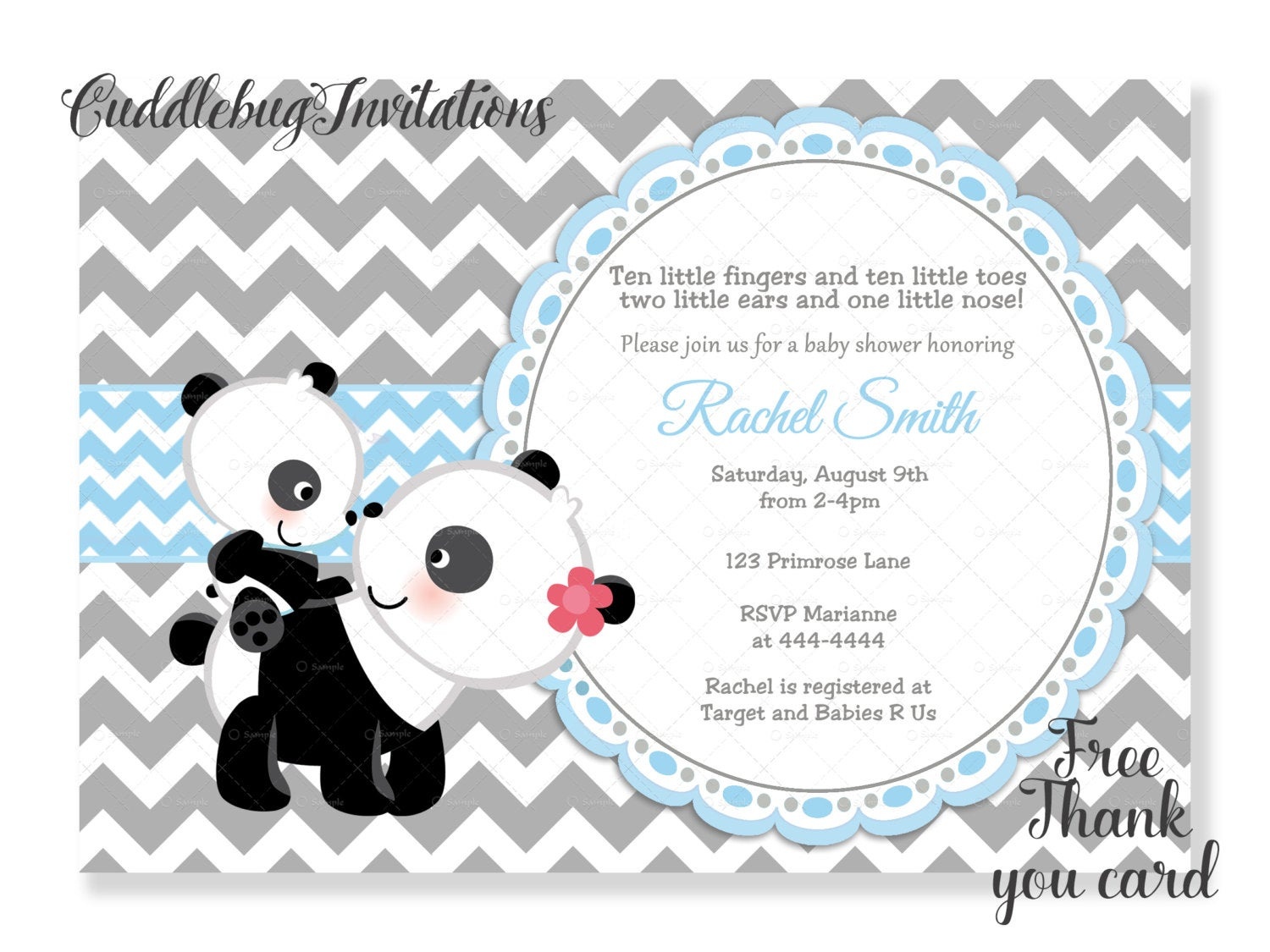 Blue Boy Panda Baby Shower Invitation Panda Bear Baby Boy | Etsy - Panda Bear Invitations Free Printable