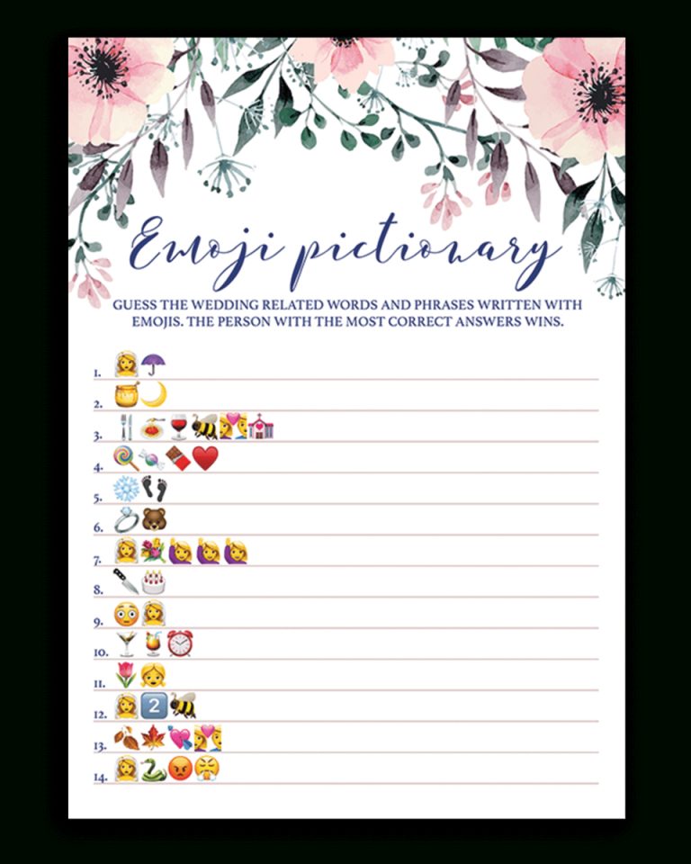 Blush Floral Bridal Shower Emoji Pictionary Game Printable - Spg1 ...