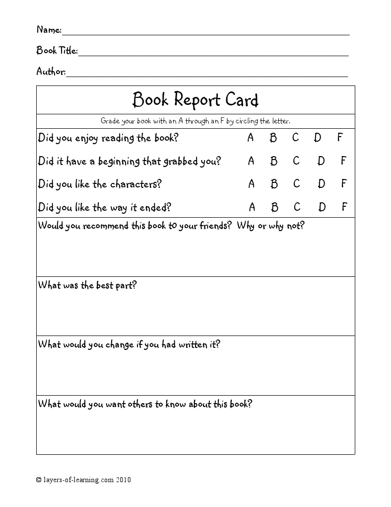 Book Report Cards | Homeschool | Book Report Templates, Report Card - Free Printable Report Cards