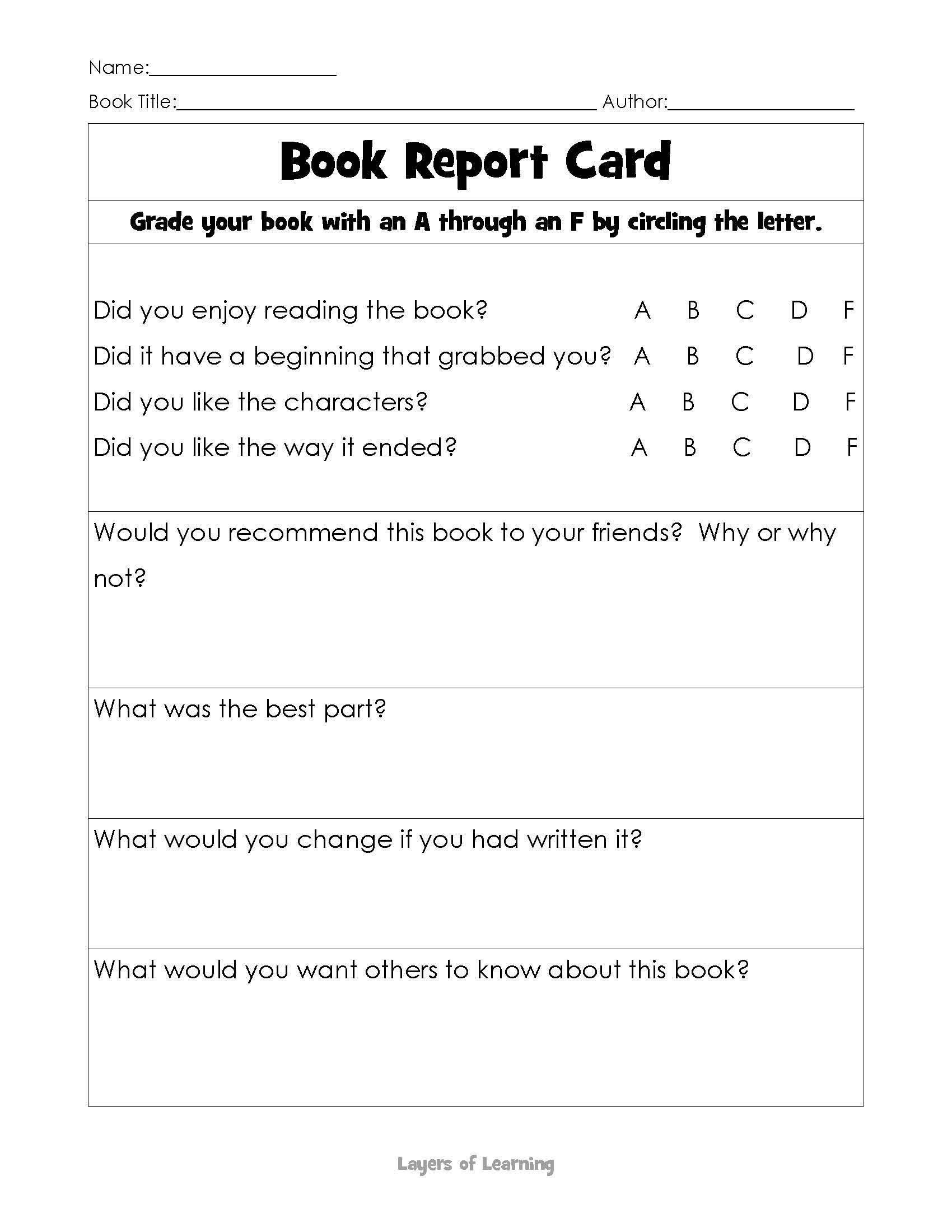 Book Report Cards | Reading | Teaching Toddlers To Read, Improve - Free Printable Report Cards