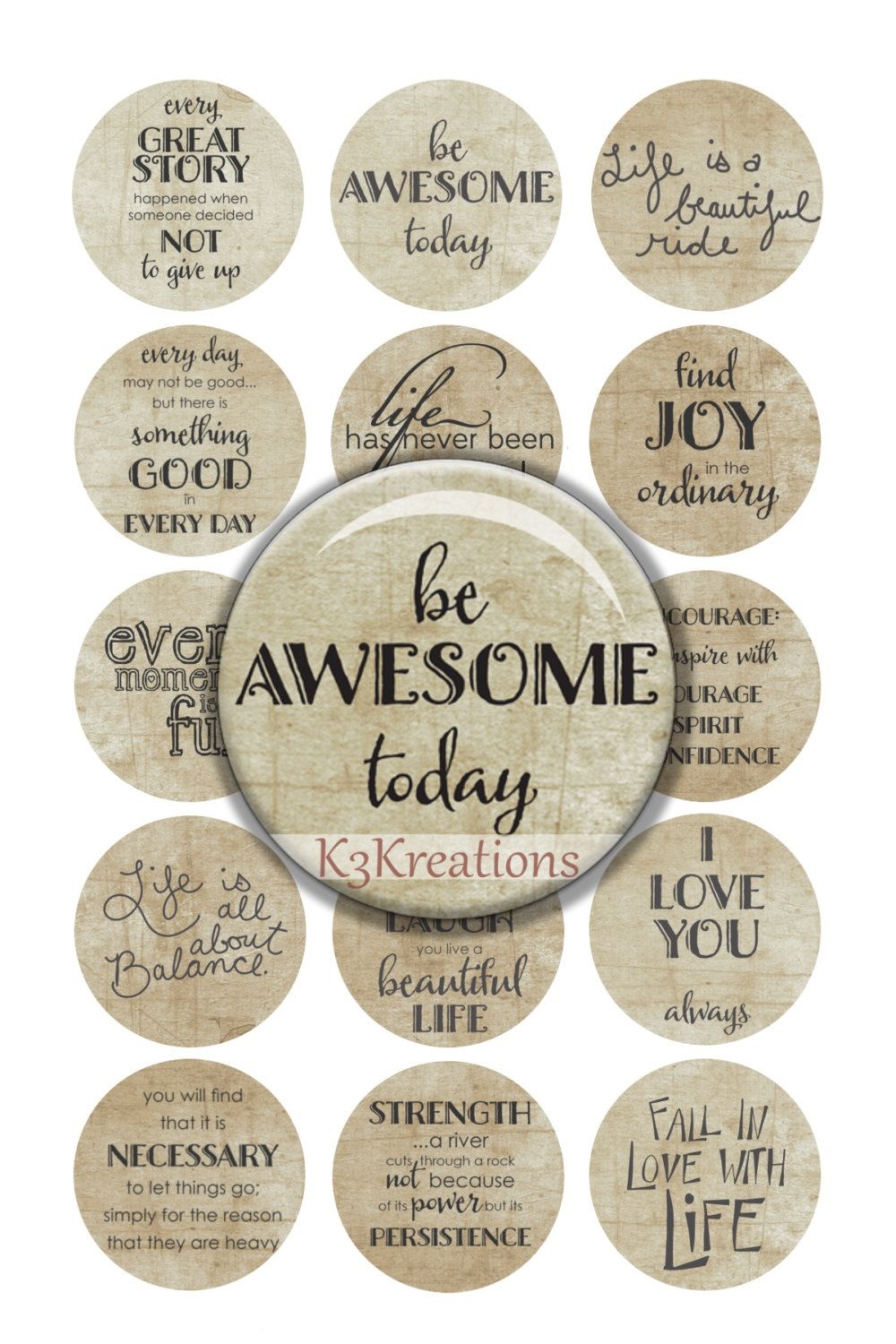 Bottle Cap Inspirational Sayings 1 Inch - Digital Collage Sheet - Free Printable Cabochon Templates