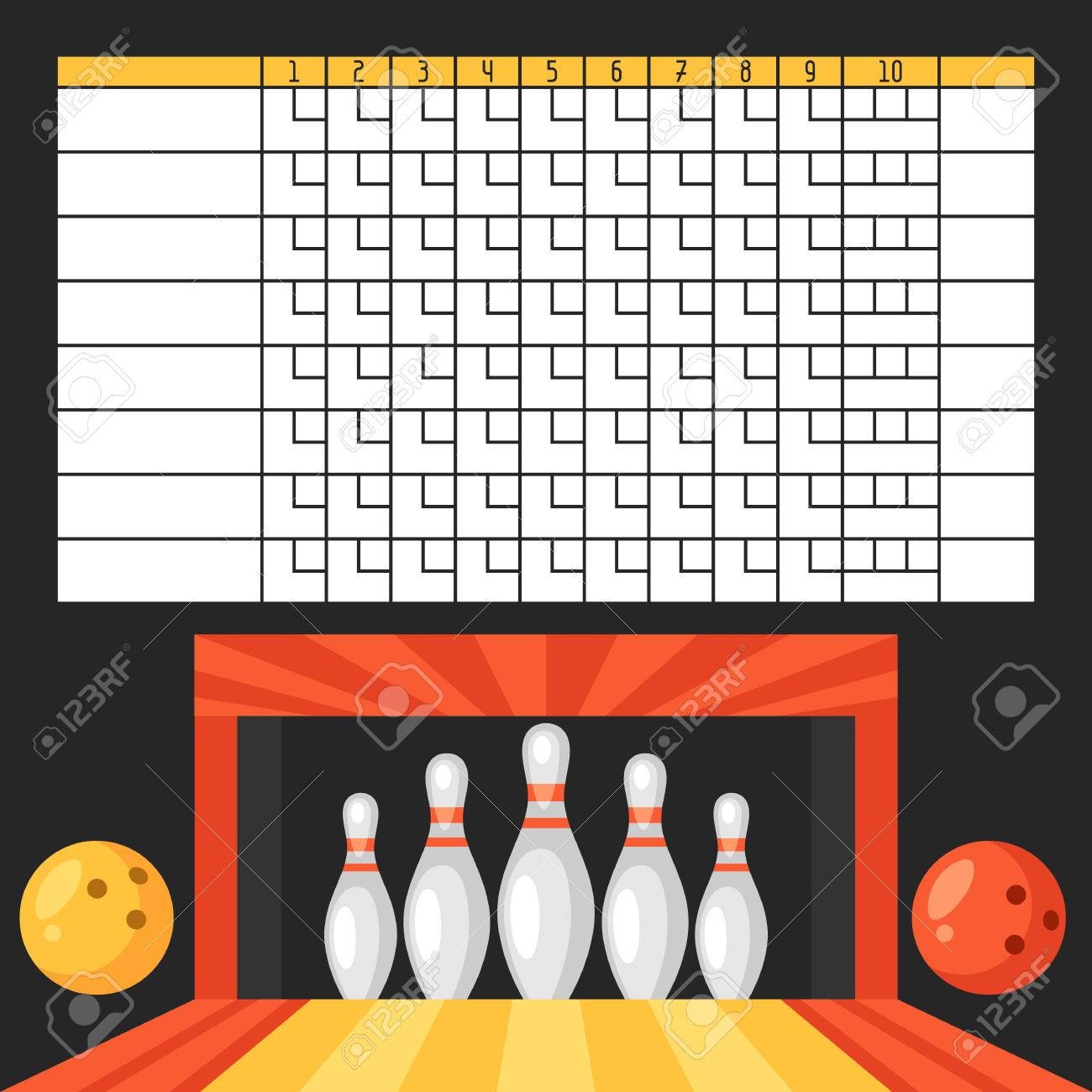 Bowling Score Sheet. Blank Template Scoreboard With Game Objects - Free Printable Bowling Score Sheets