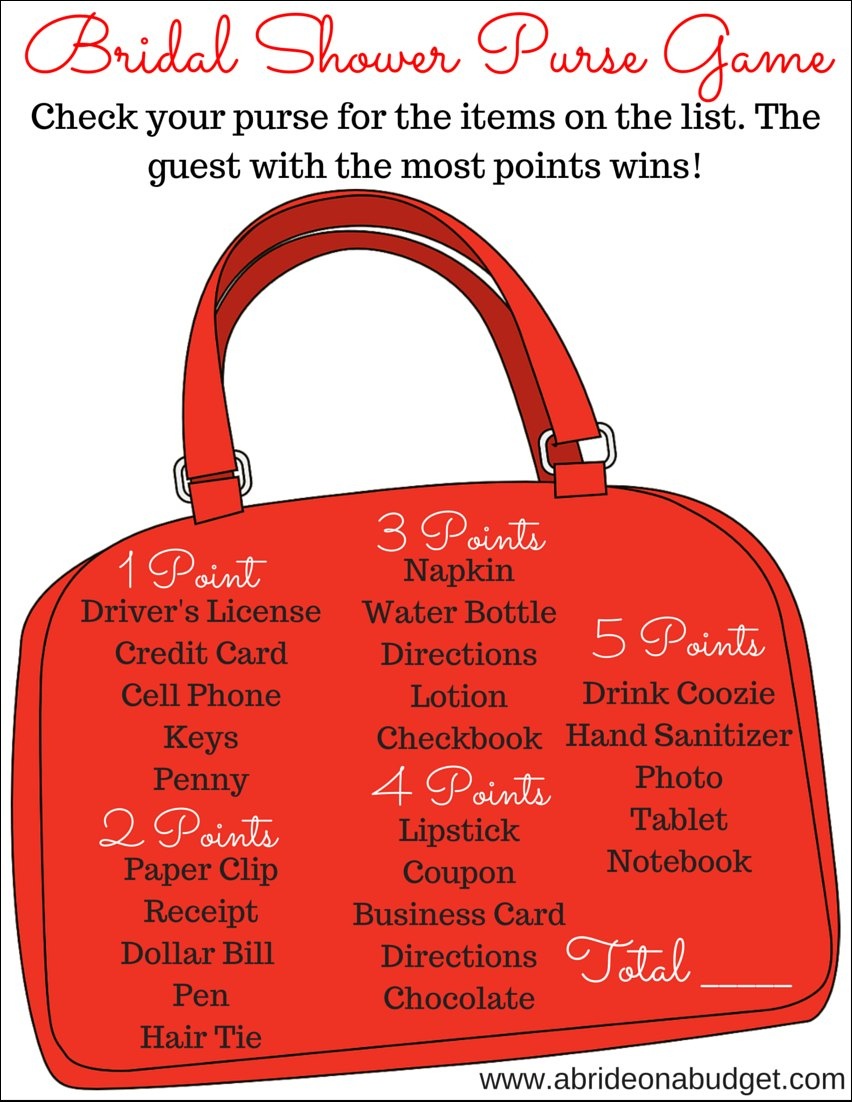 Bridal Shower What&amp;#039;s In Your Purse Game (Plus A Free Printable) | A - Free Printable What&amp;#039;s In Your Purse Game