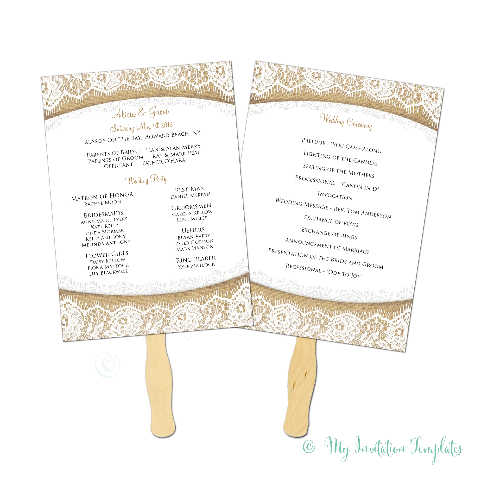 Burlap And Lace Rustic Wedding Program Fan Template - Instant - Free Printable Wedding Fan Templates