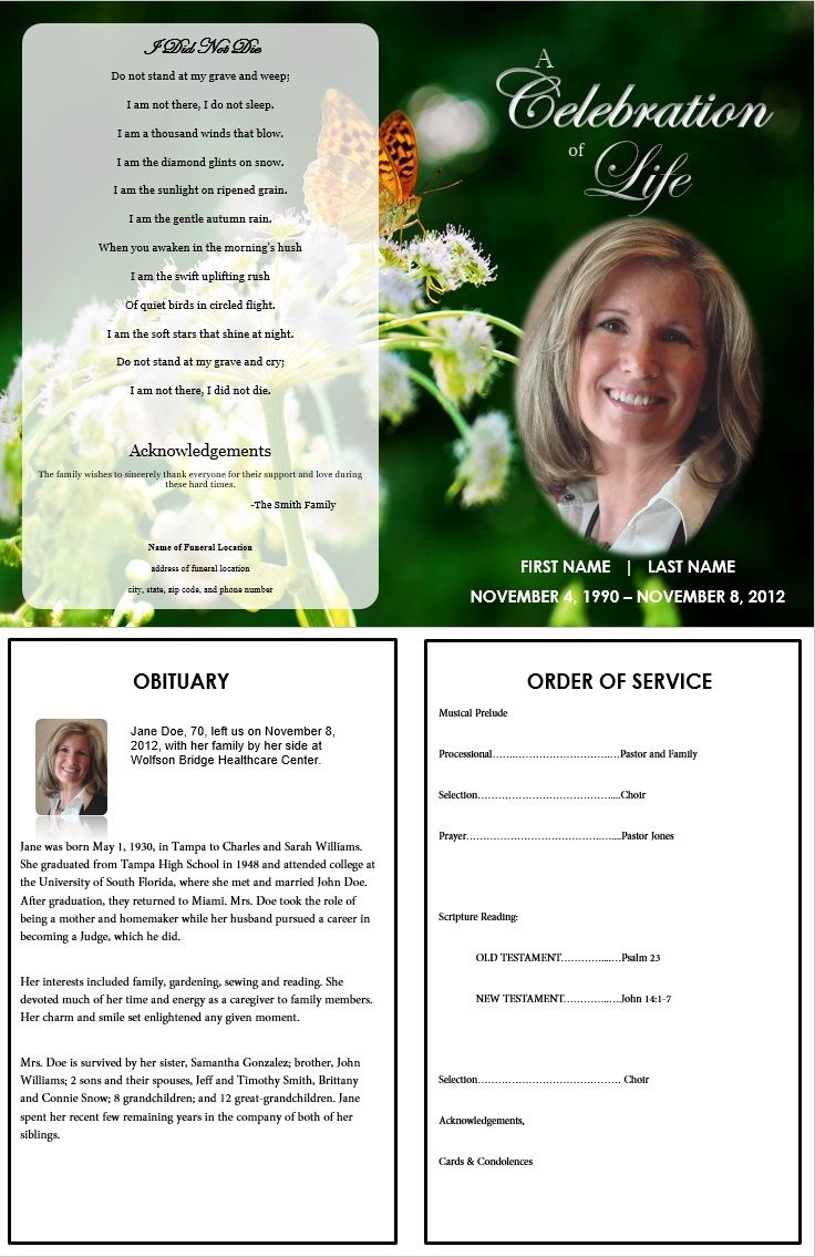 Butterfly Memorial Program | Memorials | Funeral Memorial, Memorial - Free Printable Funeral Prayer Card Template