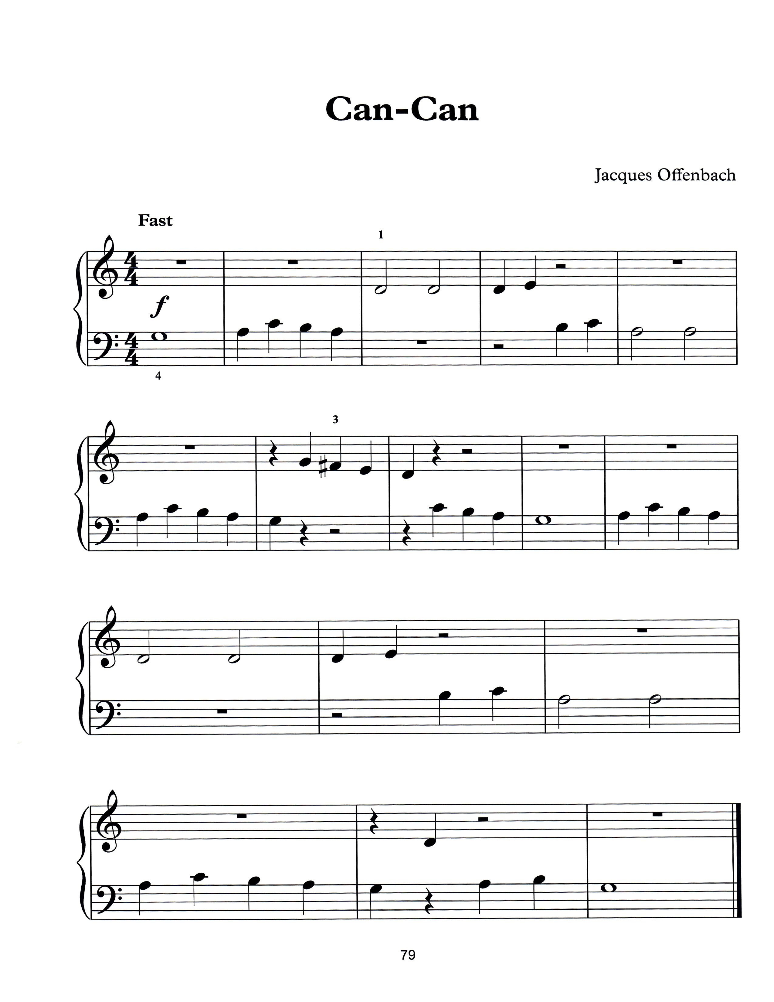 Can-Canjaques Offenbach. Free Easy Piano Sheet Music To Print - Free Printable Piano Pieces