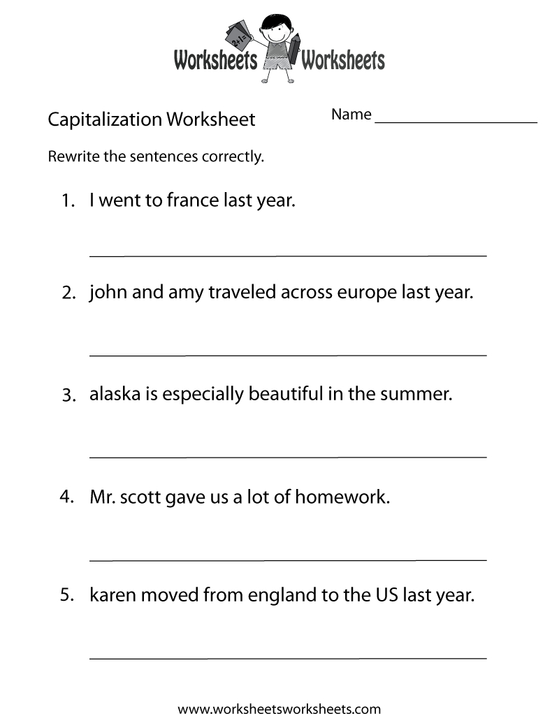 Capitalization Worksheets | Capitalization Practice Worksheet - Free - Free Printable Grammar Worksheets For Highschool Students