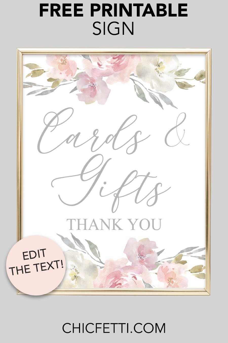 Cards &amp;amp; Gifts Printable Sign (Blush Floral | Free Printables | Free - Cards Sign Free Printable