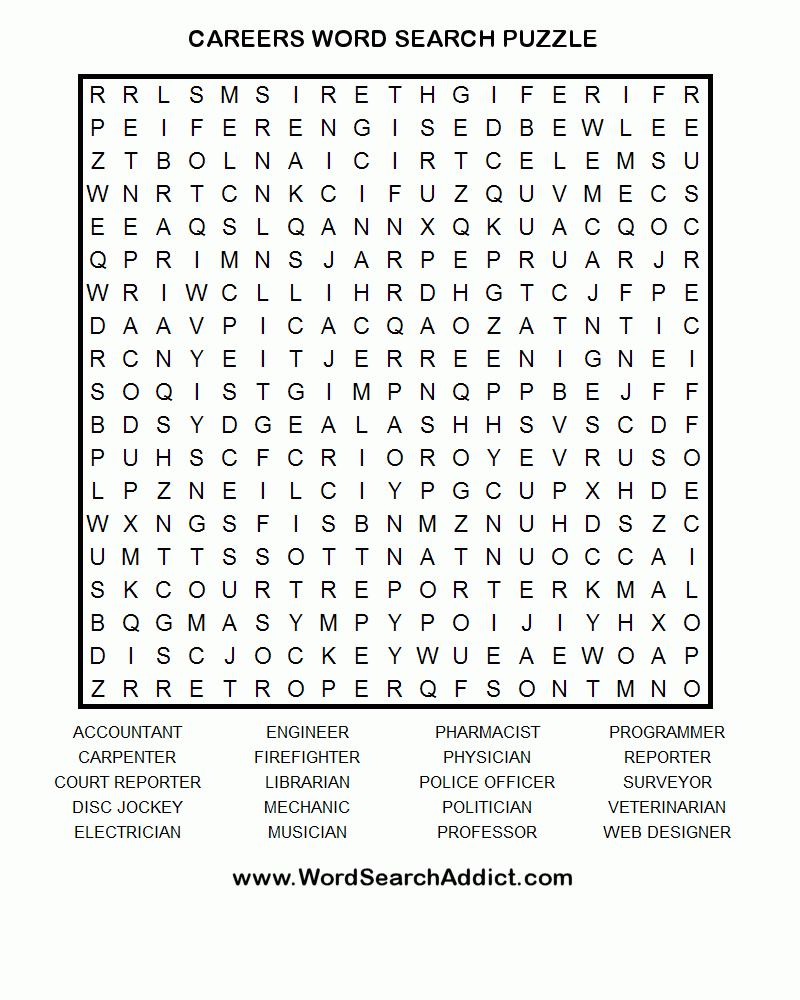 Careers Printable Word Search Puzzle - Free Printable Word Search Puzzles